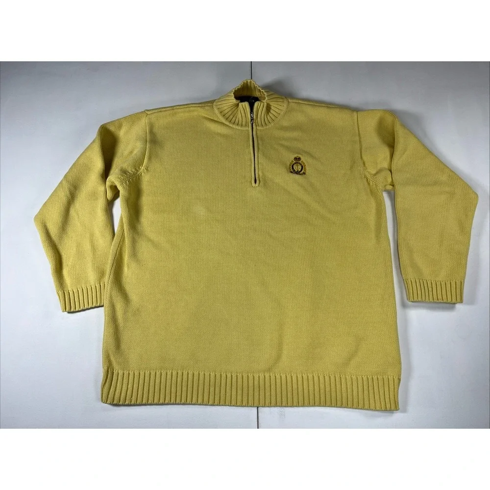 Vintage Lauren Ralph Lauren Quarter Zip Pullover Sweater Crest Yellow Size XL